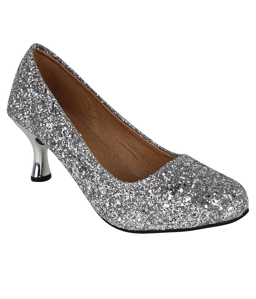 silver medium heels