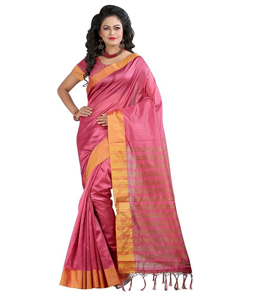 Shree Sainath Creation Pink Cotton Saree - Buy Shree Sainath Creation ...