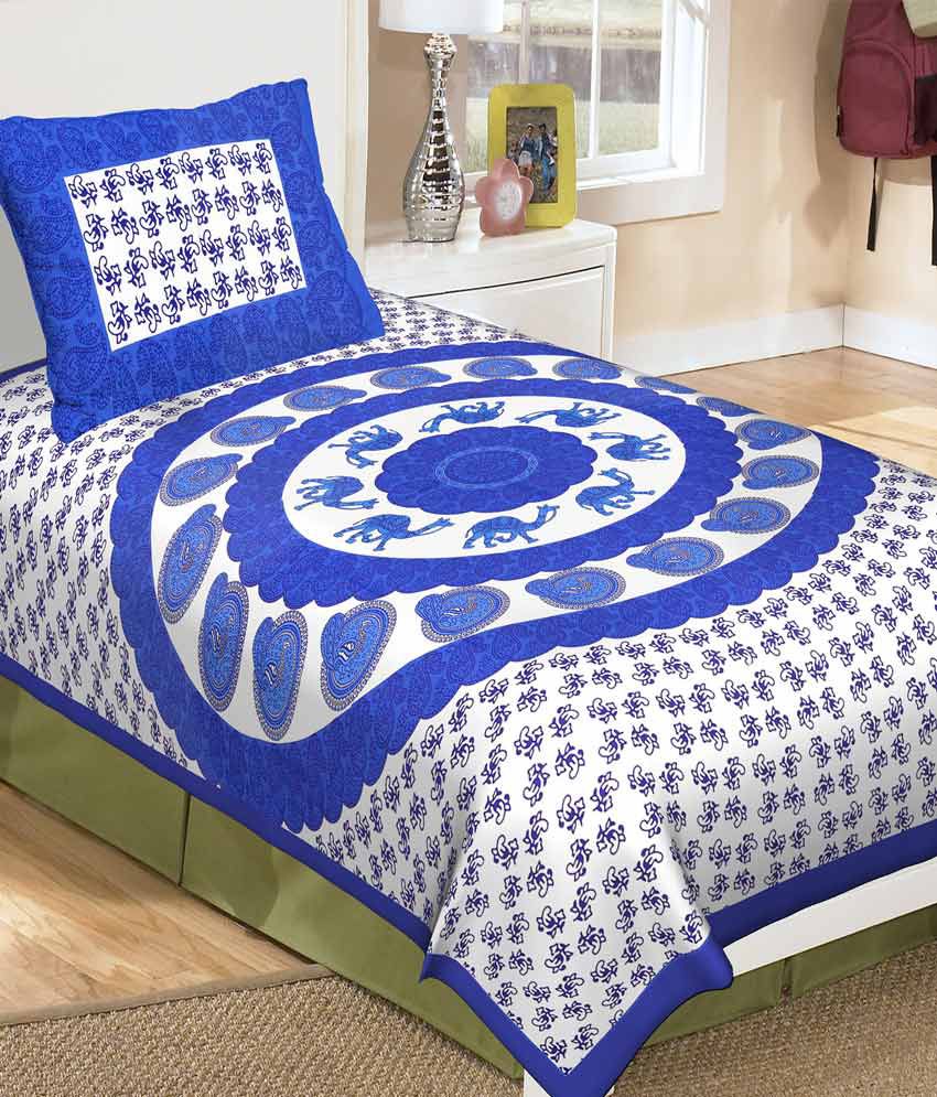     			Metro Living Blue And White Contemporary Cotton Single Bedsheet