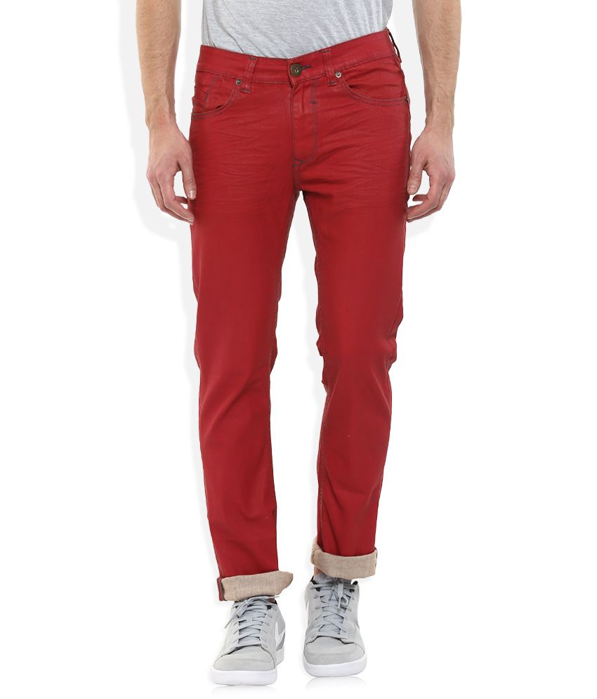 red slim fit jeans