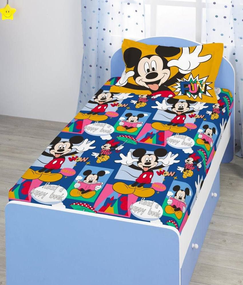 Bombay Dyeing Kids Disney Multicoloured Cotton Single Bedsheet With 1