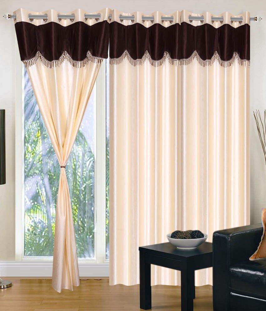     			Tanishka Fabs Natural Semi-Transparent Eyelet Window Curtain 7 ft Pack of 4 -Beige