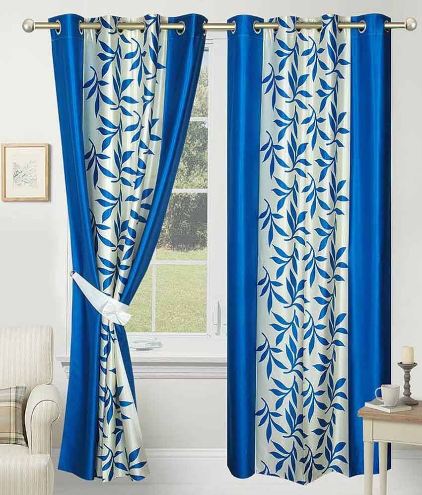     			Panipat Textile Hub Printed Semi-Transparent Eyelet Door Curtain 7 ft Pack of 2 -Blue