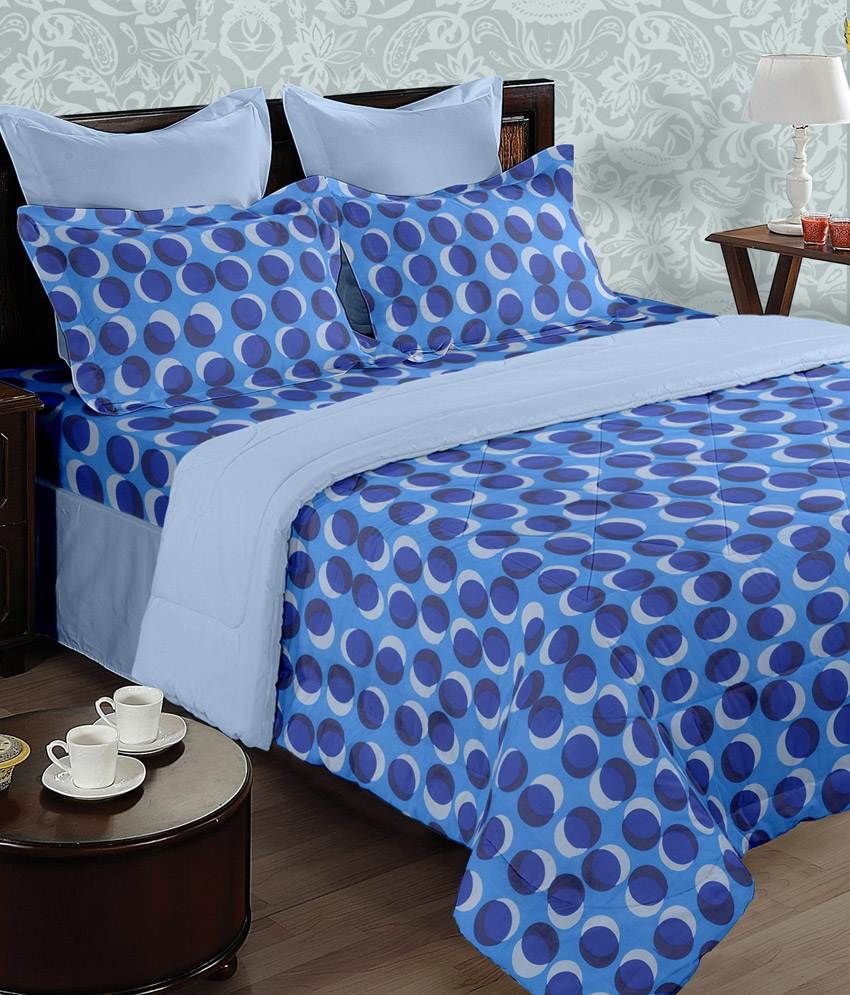 Bianca Blue Cotton Double Bed Sheet With 4 Pillow Cover Buy Bianca