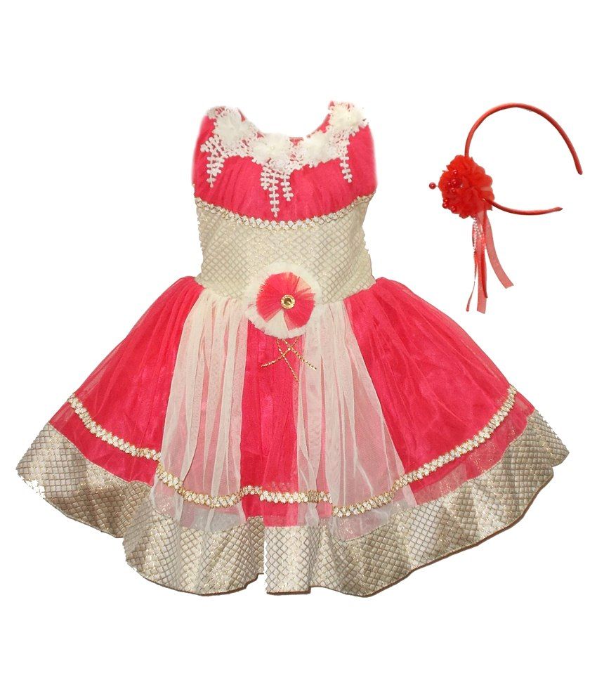 red and white combination frock