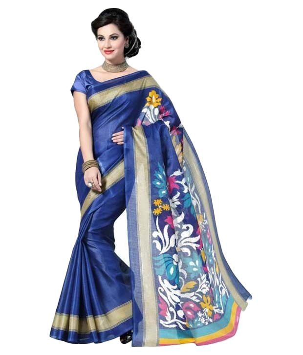 Tagline Blue Bhagalpuri Silk Saree - Buy Tagline Blue Bhagalpuri Silk ...