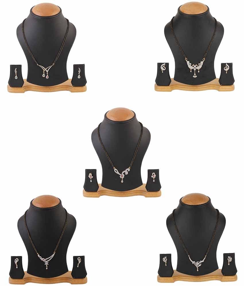     			YouBella Alloy White American Diamonds Mangalsutra Set - Combo Of 5