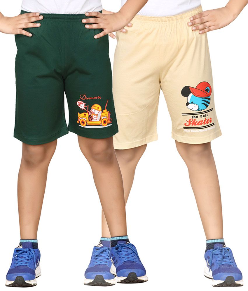     			Dongli Beige & Green Shorts For Boys Set Of 2