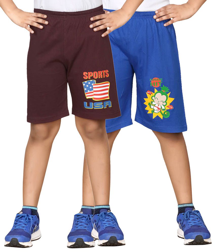     			Dongli Brown & Blue Shorts For Boys Set Of 2