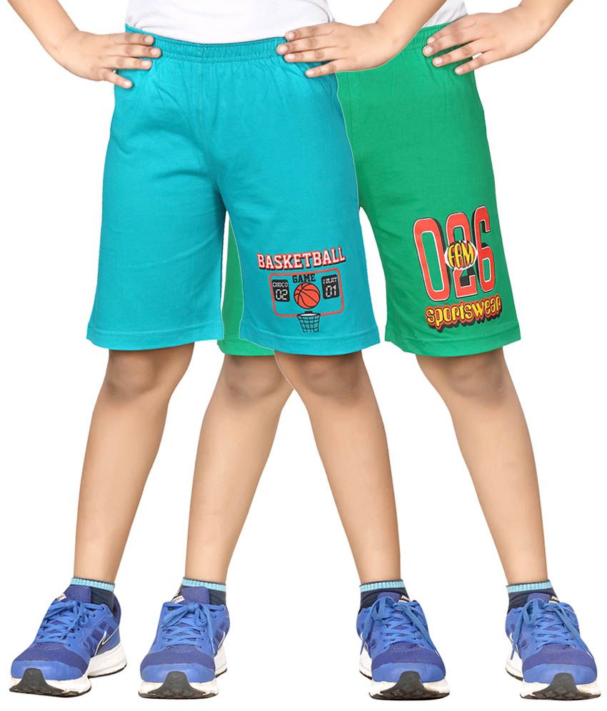    			Dongli Green & Blue Shorts For Boys Set Of 2