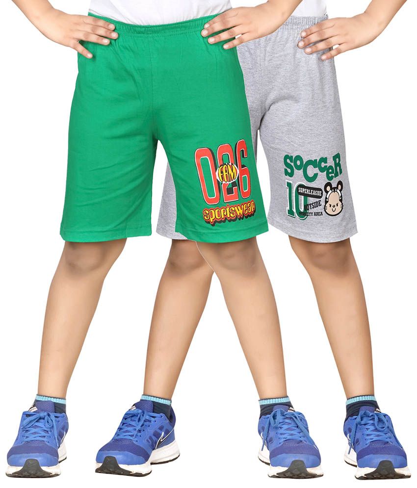     			Dongli Green & Gray Shorts For Boys Set Of 2