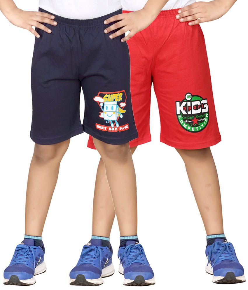     			Dongli Navy & Red Shorts For Boys Set Of 2