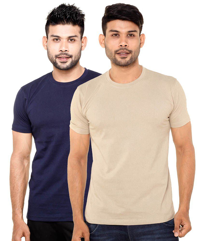     			FLEXIMAA - Beige Cotton Regular Fit Men's T-Shirt ( Pack of 2 )