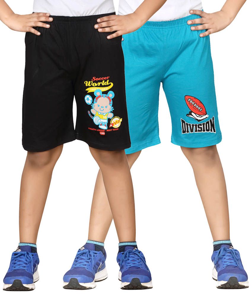     			Dongli Black & Blue Shorts For Boys Set Of 2