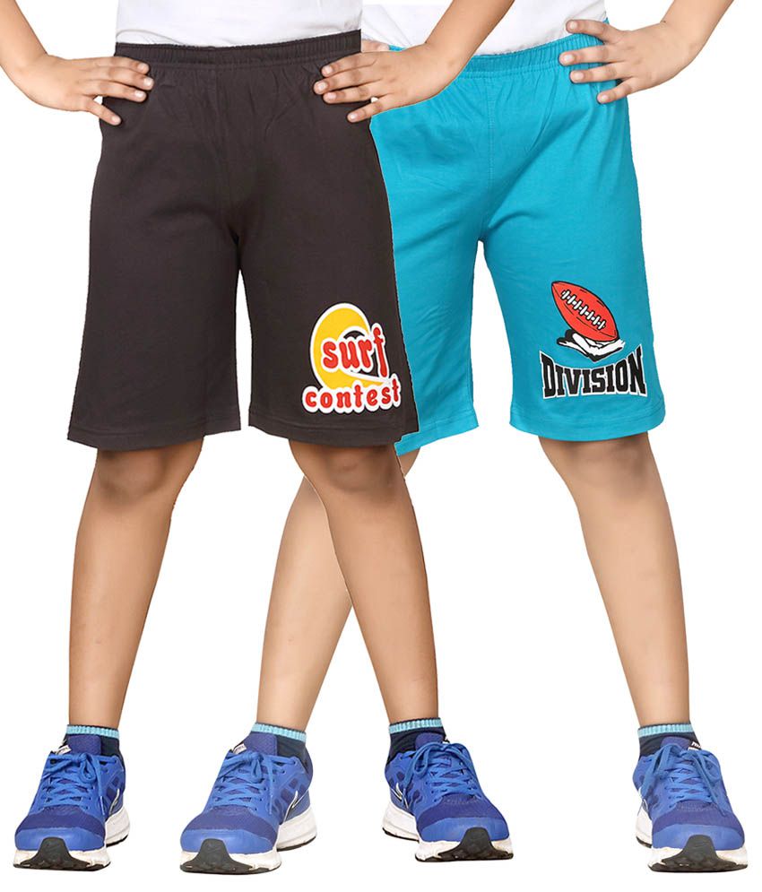     			Dongli Brown & Blue Shorts For Boys Set Of 2
