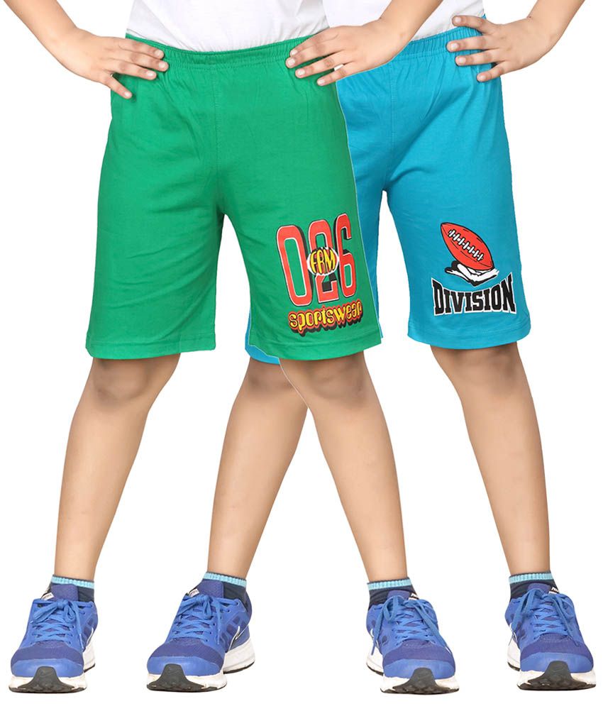     			Dongli Green & Blue Shorts For Boys Set Of 2