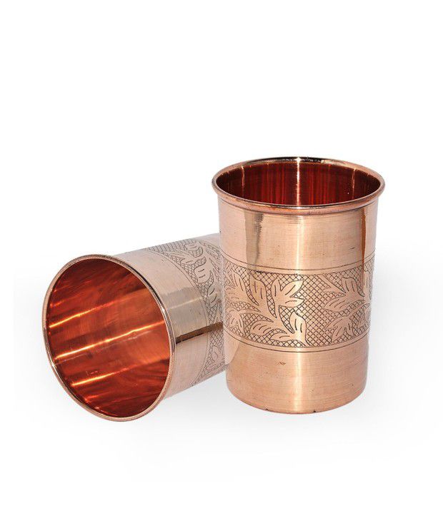     			Prisha India Craft Set Of 2 Copper Glass For Ayurvedic Health Benefits Drinkware Tumbler Indian Copper Utensils