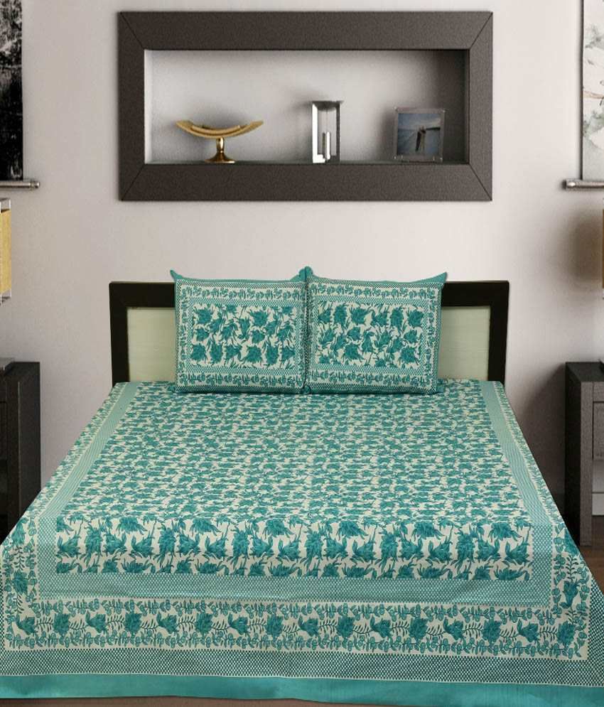 Bedsheetsleepwell Blue Cotton Double Bedsheet With 2 Pillow Covers Buy Bedsheetsleepwell 2325