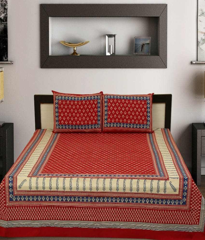 Bedsheetsleepwell Multicolor Cotton Double Bedsheet With 2 Pillow