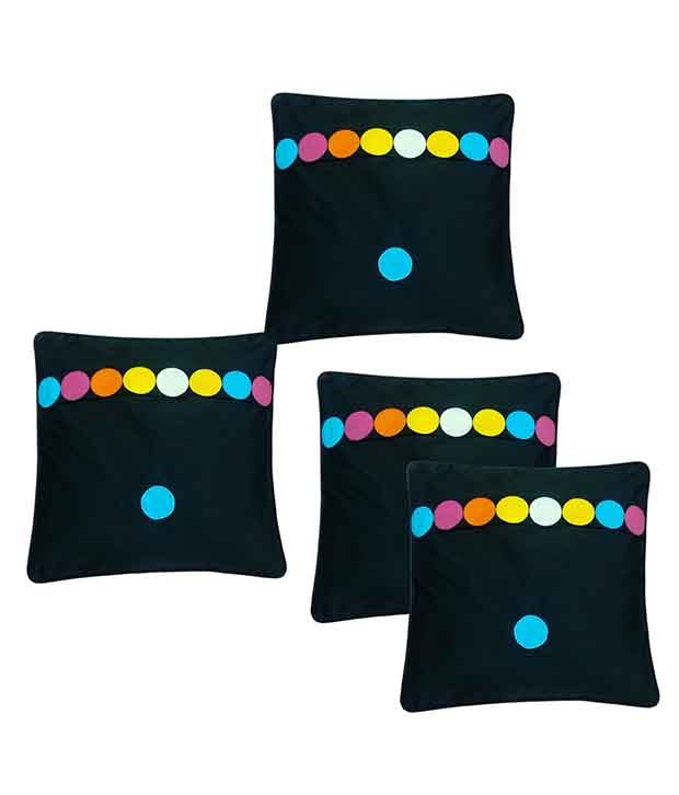     			Hugs'n'Rugs Black Cotton Cushion Covers - Set Of 4