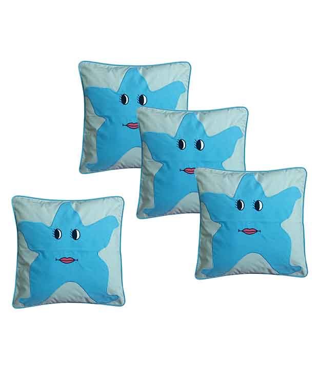     			Hugs'n'Rugs Blue Cotton Cushion Covers - Set Of 4