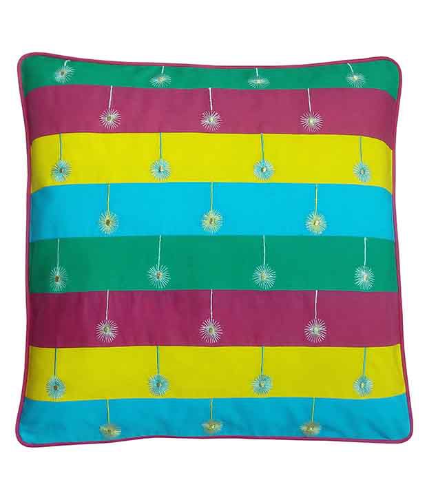     			HUGS N RUGS Set of 1 Cotton Embroidered Square Cushion Cover (40X40)cm - Multi