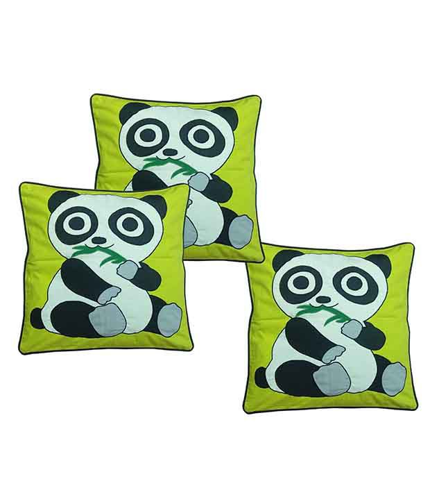     			Hugs'n'Rugs Green Cotton Cushion Covers - Set Of 3