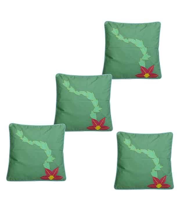     			Hugs'n'Rugs Green Cotton Cushion Covers - Set Of 4