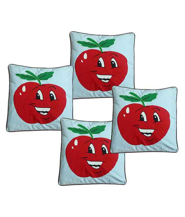     			Hugs'n'Rugs Red Cotton Cushion Covers - Set Of 4