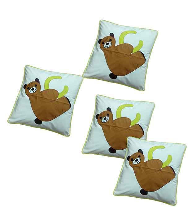     			Hugs'n'Rugs White Cotton Cushion Covers - Set Of 4