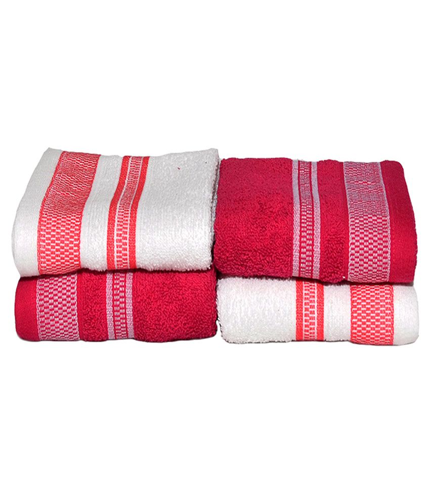     			Vintana Pink and White Embroidered Cotton Hand Towel - Buy 2 Get 2