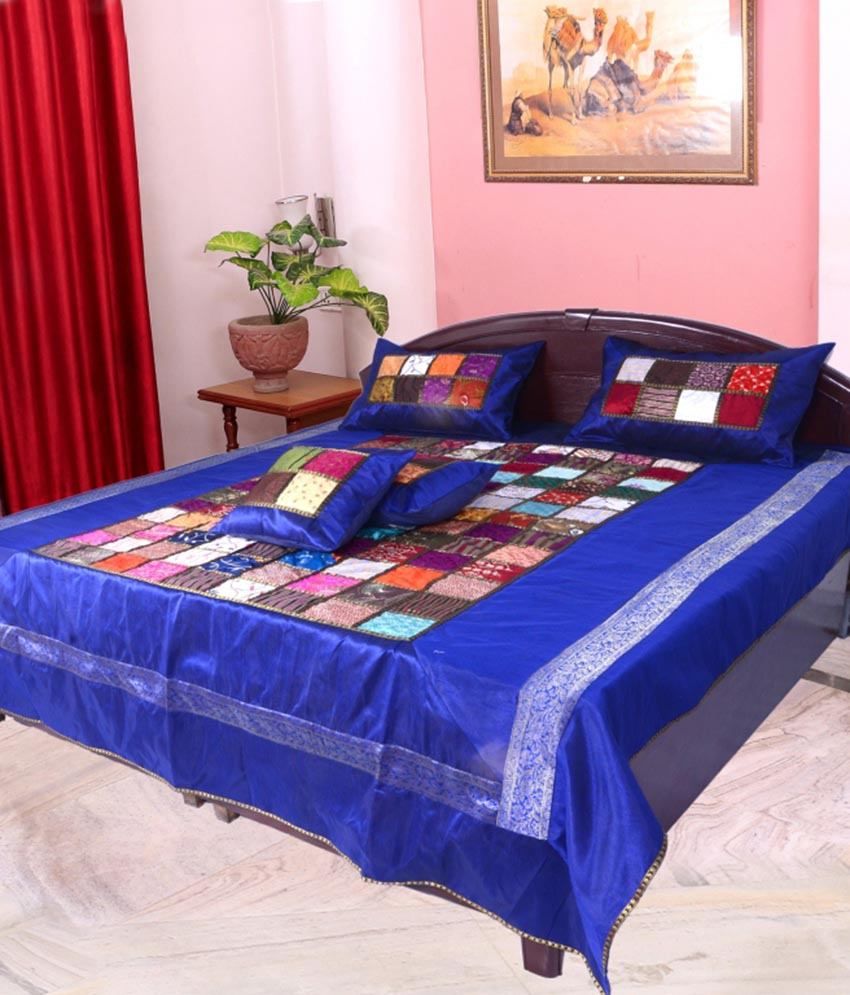 Jaipuri Blue Silk Kingsize Bed Cover Buy Jaipuri Blue Silk Kingsize
