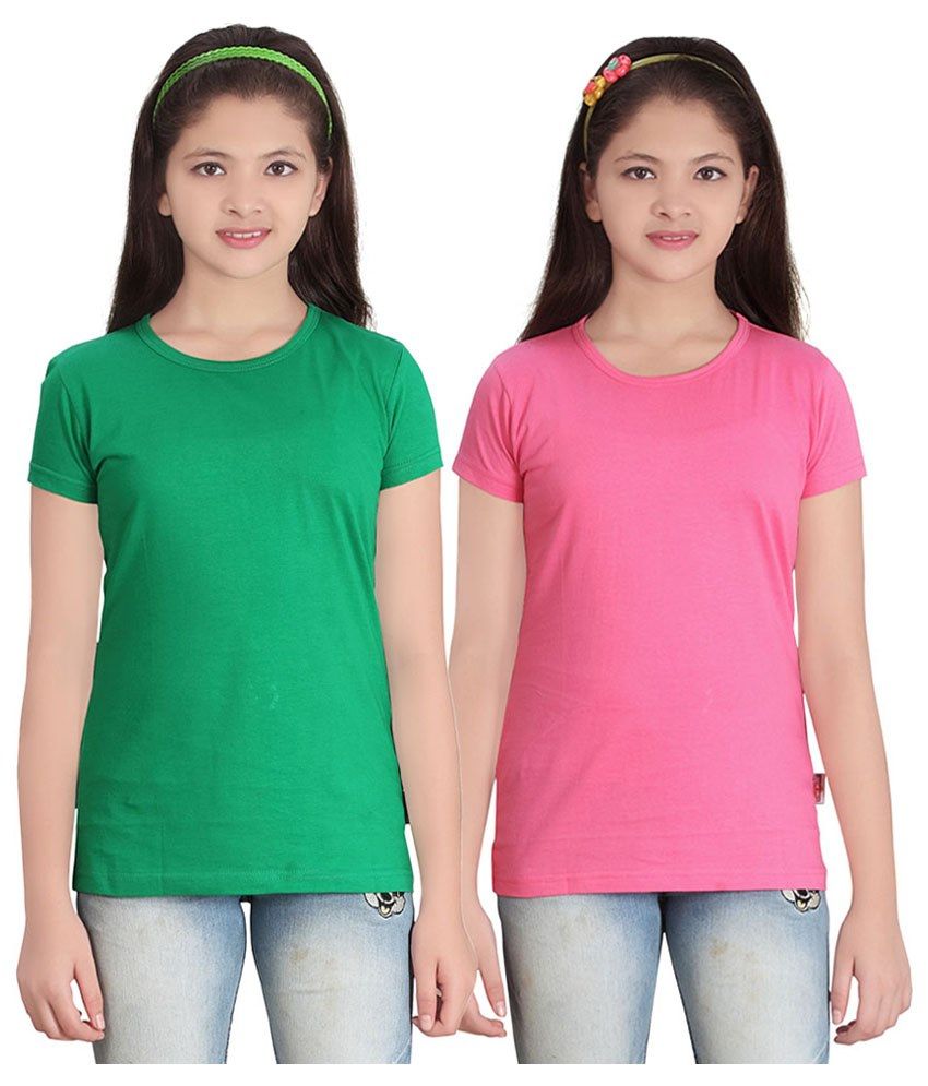     			Sini Mini GIRLS SOLID ROUND NECK TSHIRT(PACK OF 2)