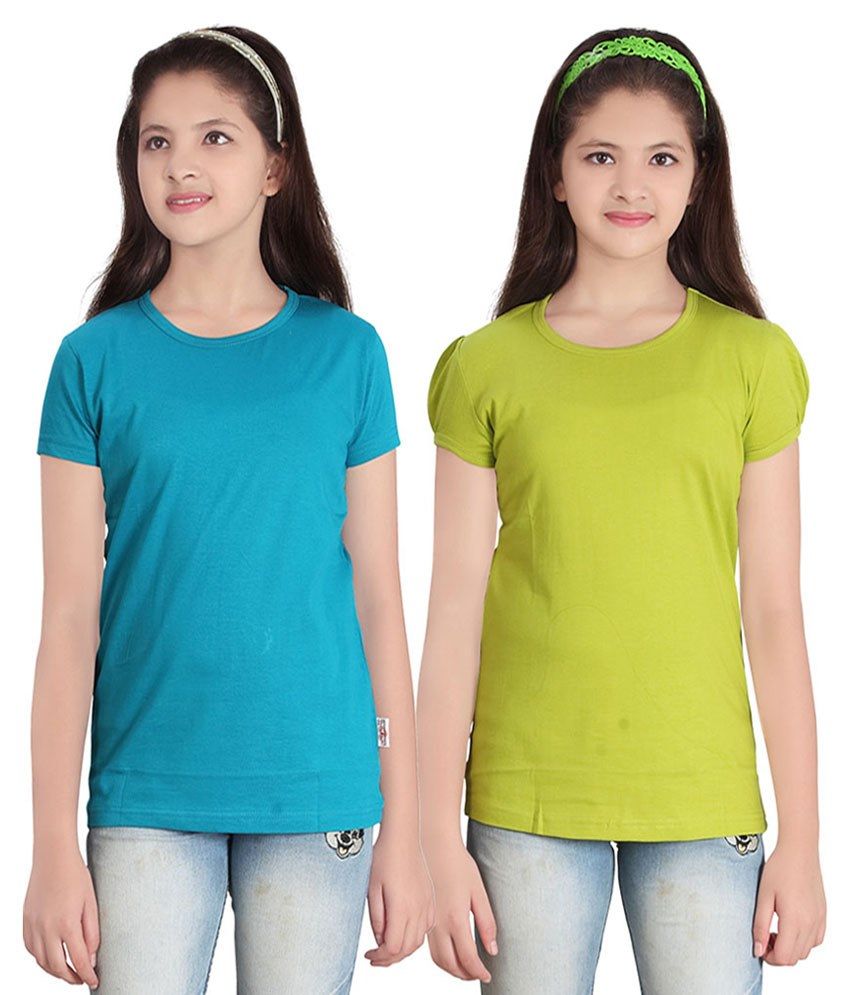     			Sini Mini GIRLS SOLID ROUND NECK TSHIRT(PACK OF 2)