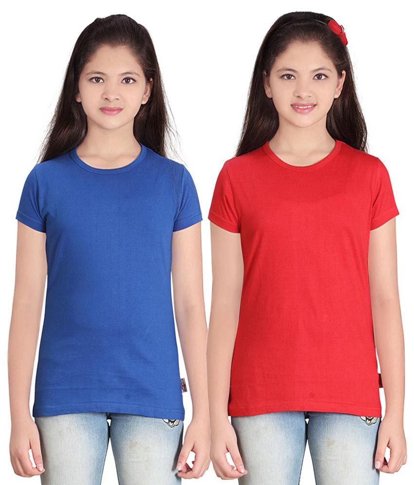     			Sini Mini Pack of 2 Girls 100% Cotton T-Shirts ( Blue )