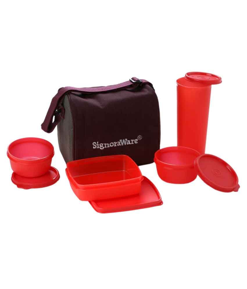 Signoraware Plastic Lunch Box with Insulated Bag 4 Pcs- Assorted Colors ...