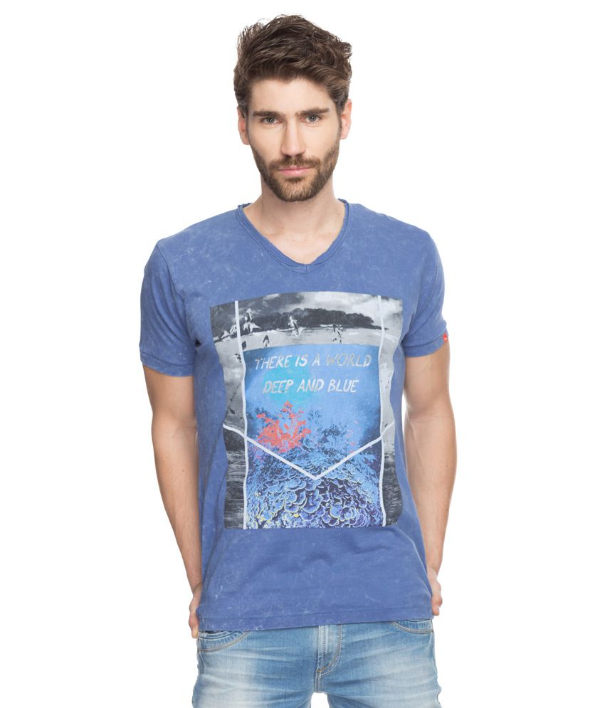 Spykar Blue Printed T-Shirt - Buy Spykar Blue Printed T-Shirt Online at ...