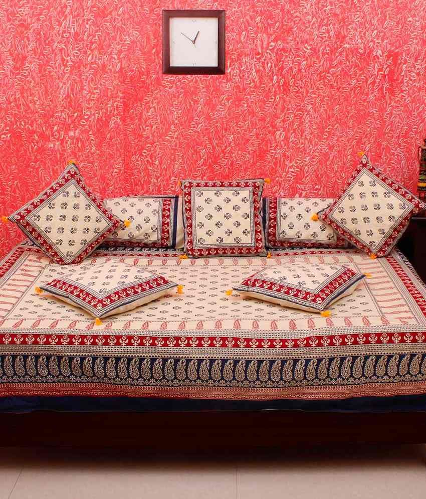 Jaipurraga Multicolour Cotton Diwan Set Of 8 Buy Jaipurraga