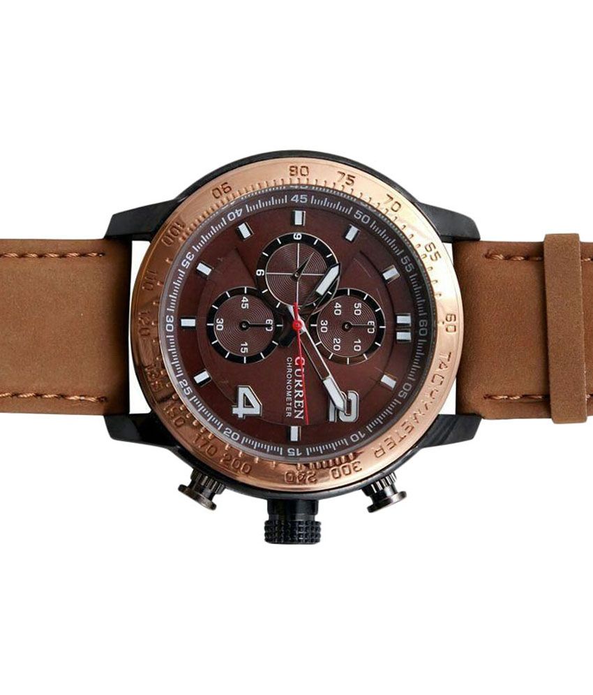curren tan leather analog watch