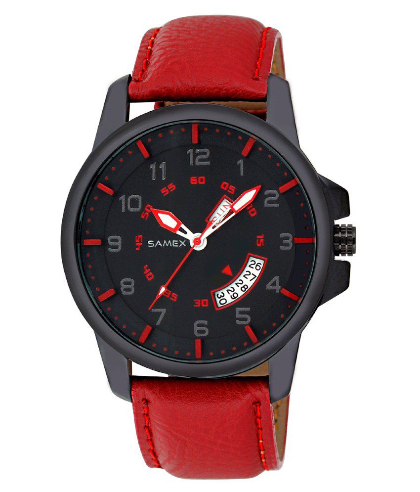 Samex Red Leather Wrist Watch For Men - Buy Samex Red ...