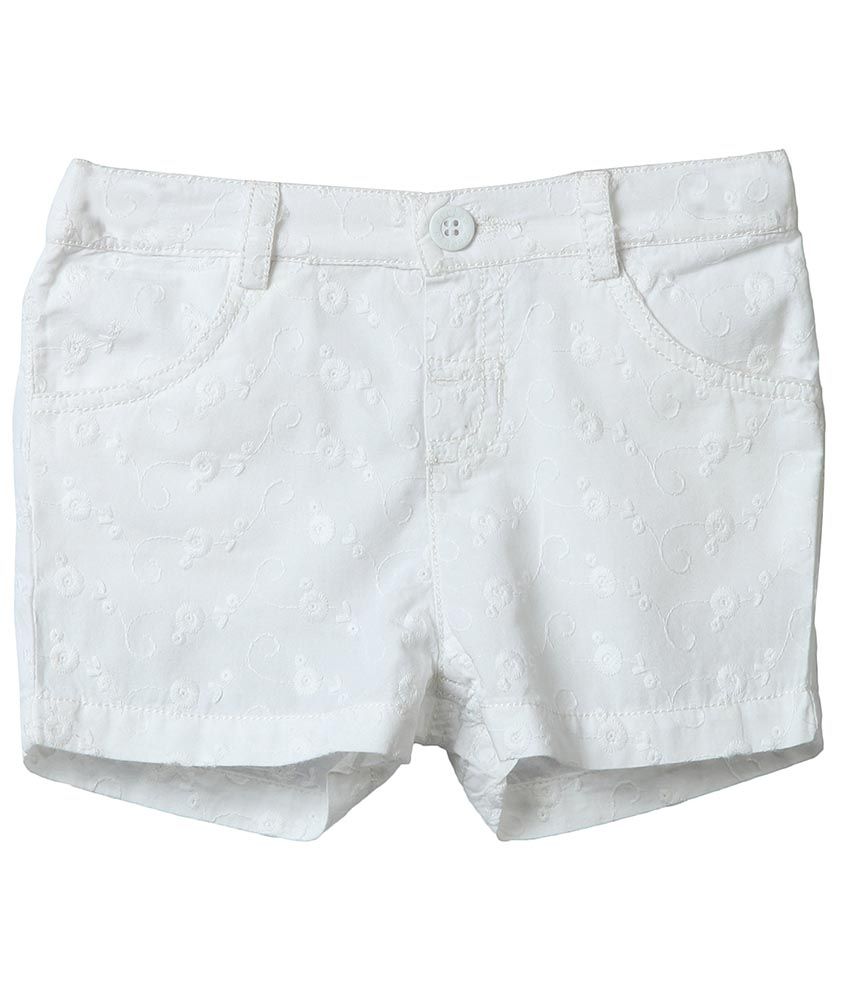 Girls White Cotton Shorts 2025