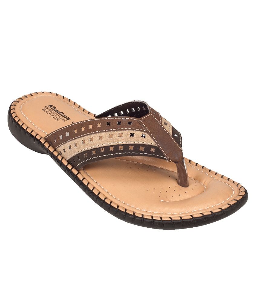 Khadim's Brown Flat Slip-on & Sandal Price in India- Buy Khadim's Brown ...