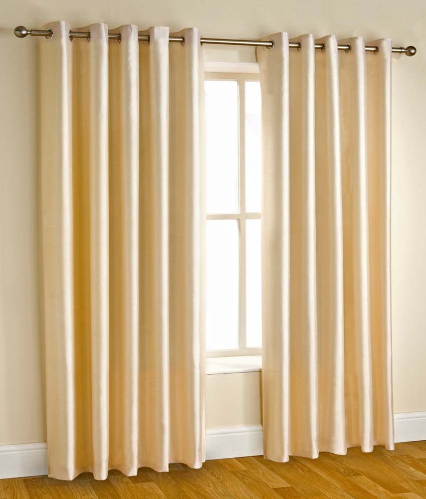     			Panipat Textile Hub Natural Semi-Transparent Eyelet Door Curtain 7 ft Pack of 2 -Beige