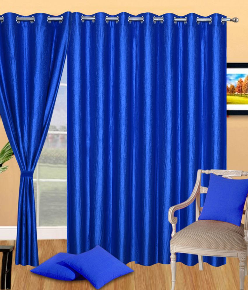     			Panipat Textile Hub Solid Semi-Transparent Eyelet Door Curtain 7 ft -Blue