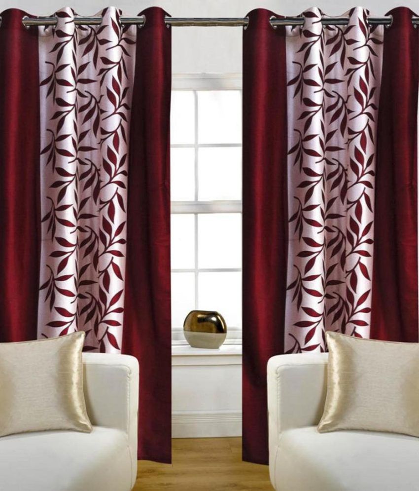     			Panipat Textile Hub Floral Semi-Transparent Eyelet Door Curtain 7 ft Pack of 8 -Brown