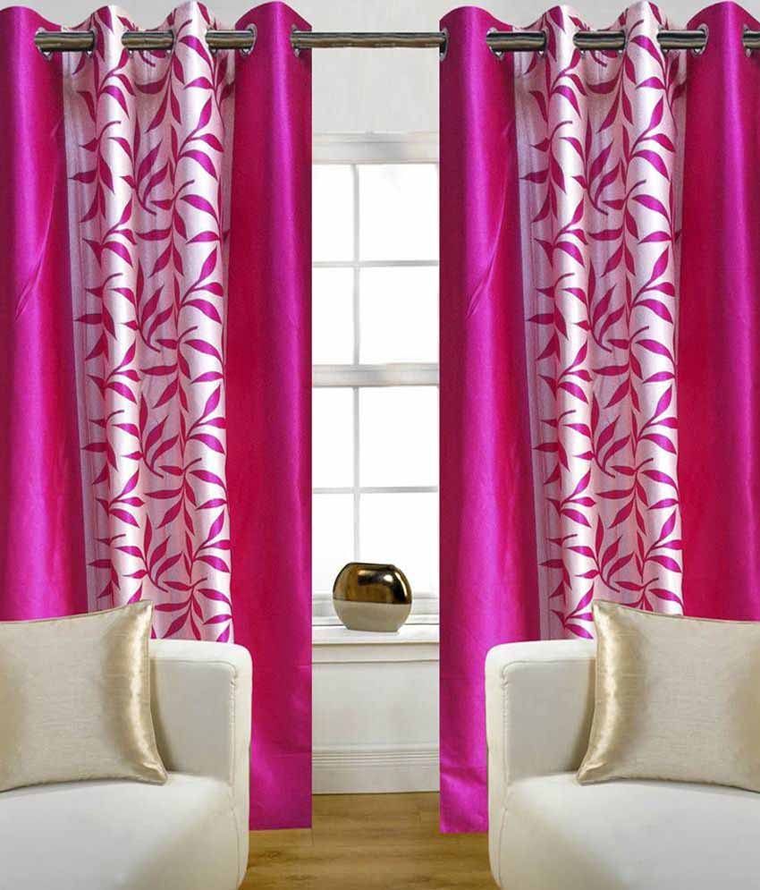     			Panipat Textile Hub Floral Semi-Transparent Eyelet Door Curtain 7 ft -Pink