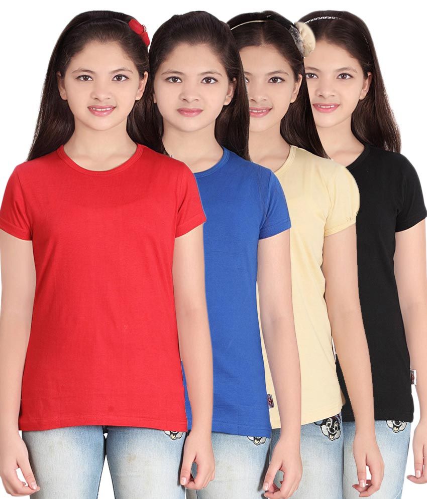     			Sini Mini Pack of 4 Girls 100% Cotton T-Shirts ( Blue )