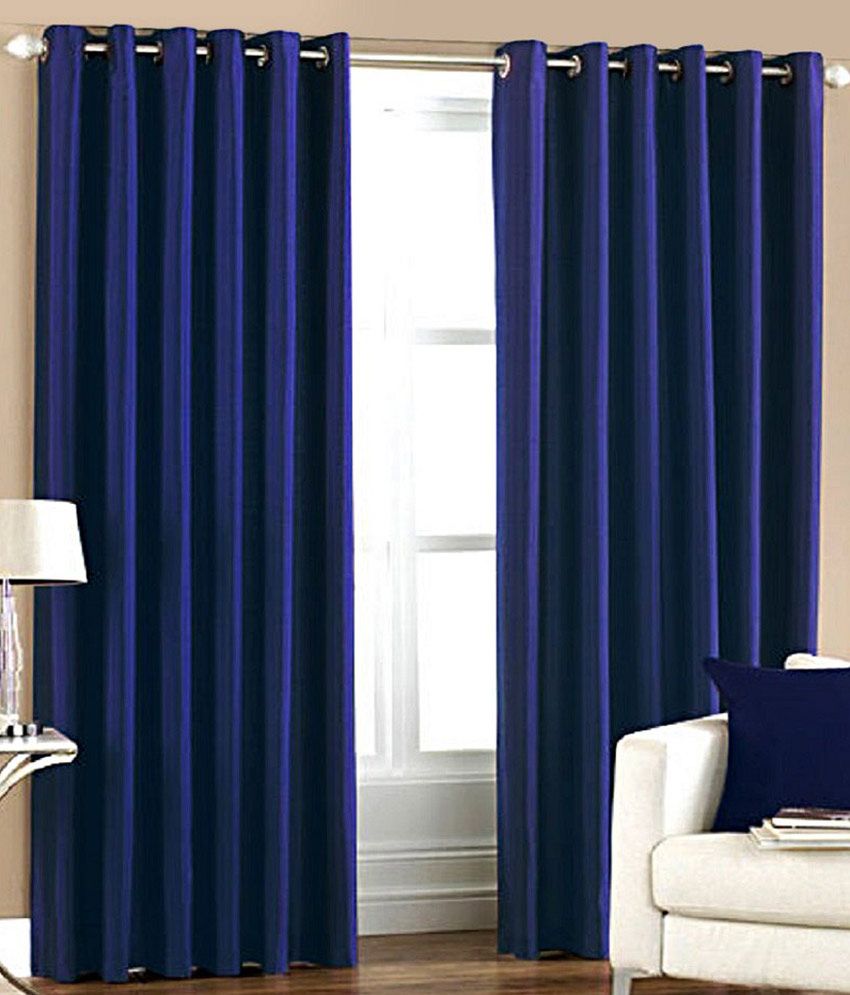     			Panipat Textile Hub Solid Semi-Transparent Eyelet Door Curtain 7 ft Pack of 4 -Blue