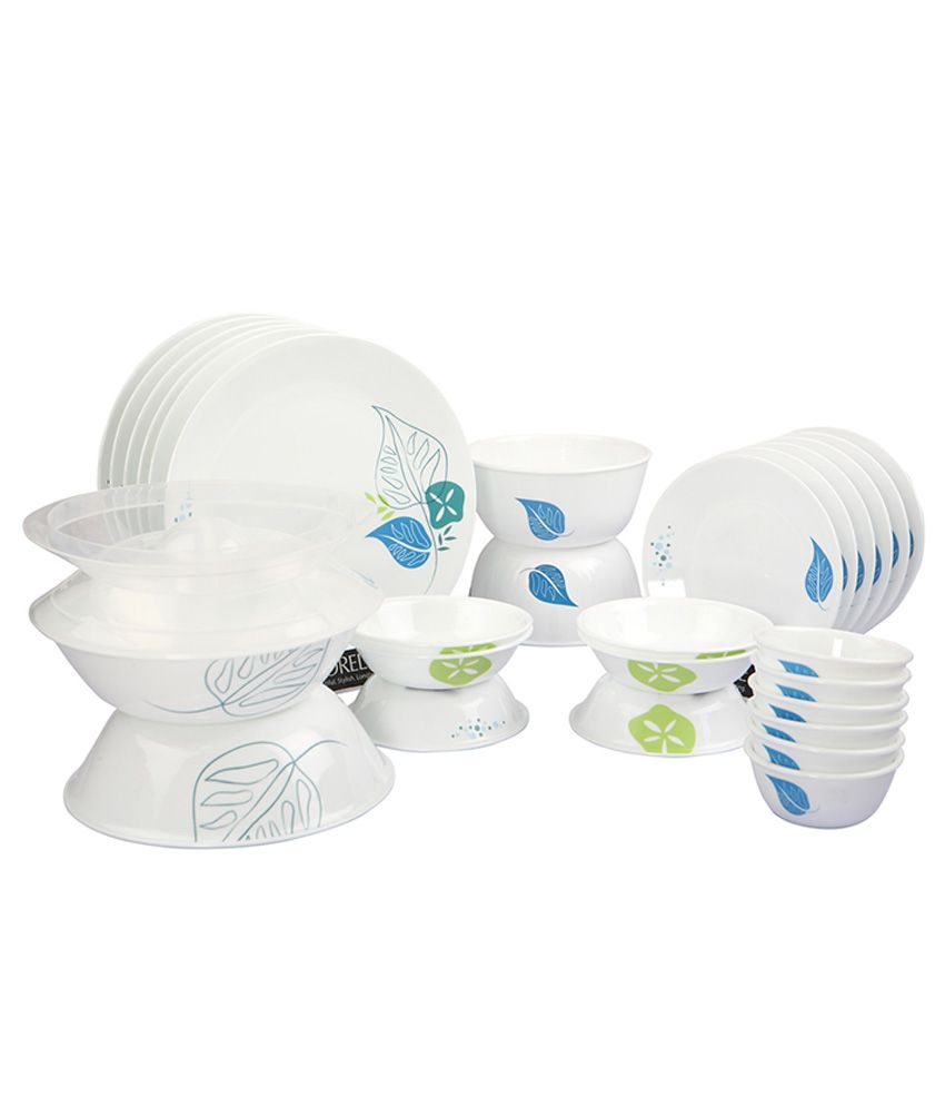 Corelle White and Blue 30 Pieces Dinner Set: Buy Online at Best Price