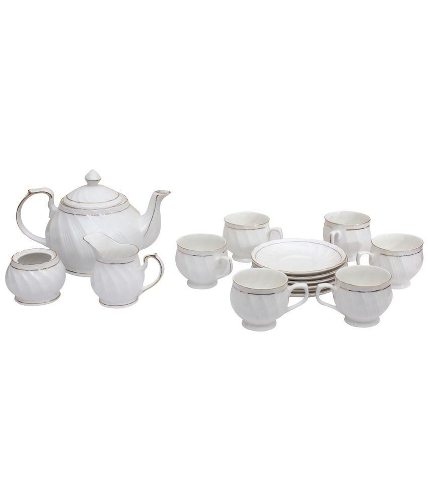 Pearl White Tableware Serving Tea Set Tea Kettle Tea Pot Set of 15